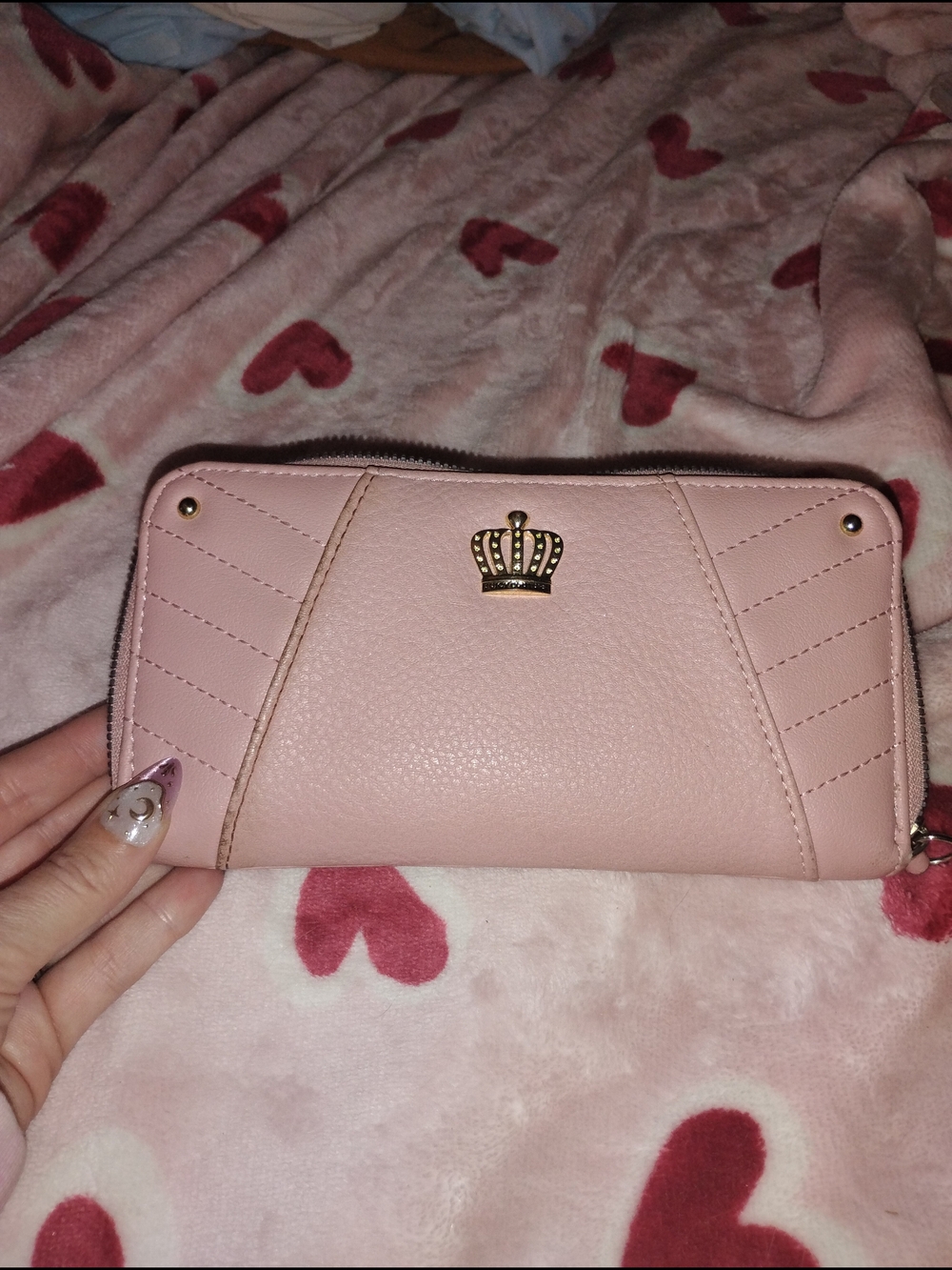 Juicy Couture Pink Zip-Around Wallet with Gold Crown Accent